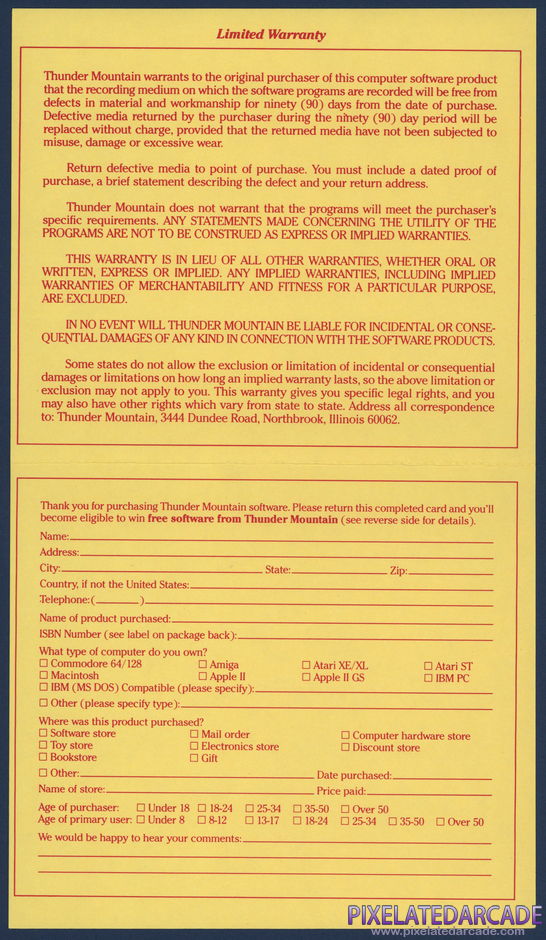 Super Pac-Man Package Contents: Warranty registration card - Inside Super Pac-Man Package Contents: Warranty registration card - Inside