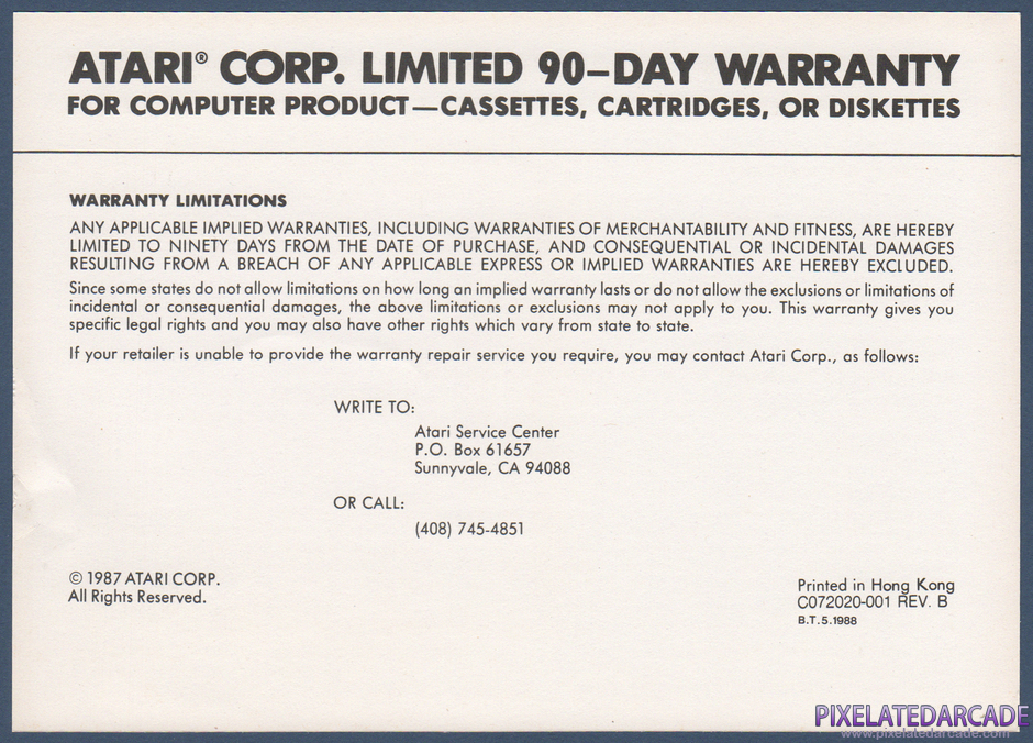 Hat Trick Package Contents: Warranty information card - Front