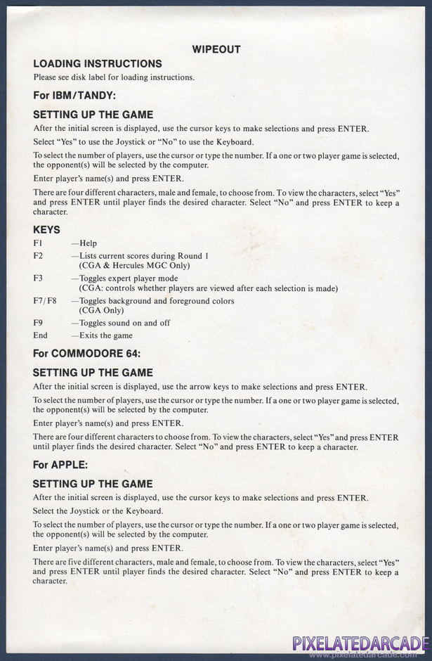 Wipeout Package Contents: Instruction sheet - Front