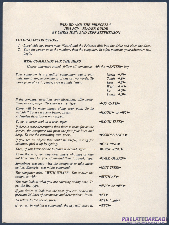 Hi-Res Adventure #2: The Wizard and the Princess Package Contents: IBM PCjr version addendum - Front Hi-Res Adventure #2: The Wizard and the Princess Package Contents: IBM PCjr version addendum - Front