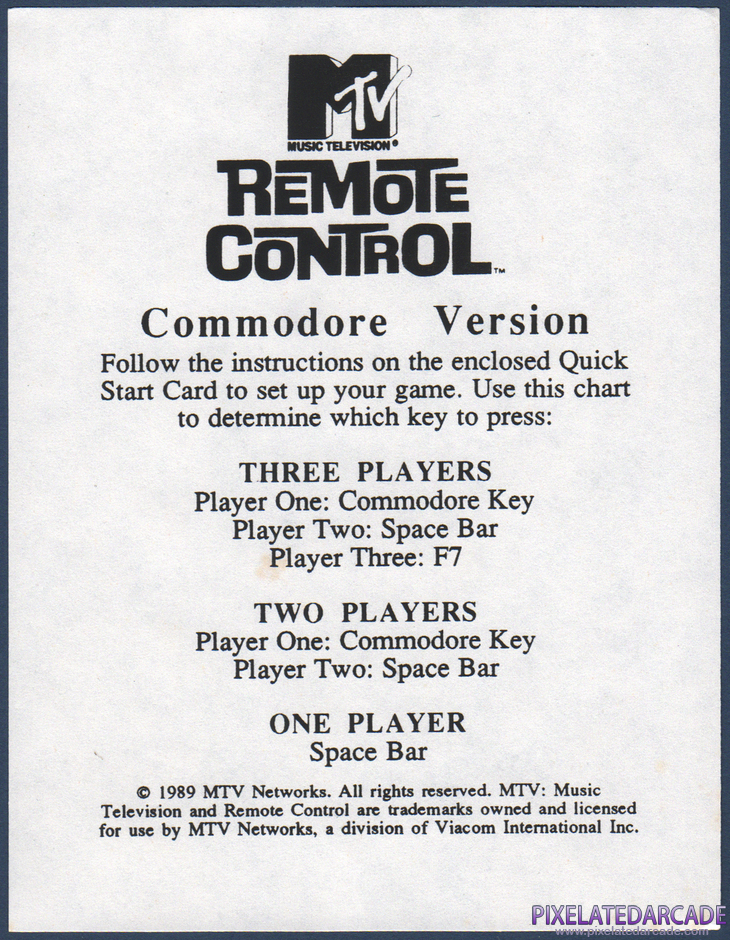 Remote Control Package Contents: Commodore 64 version addendum Remote Control Package Contents: Commodore 64 version addendum