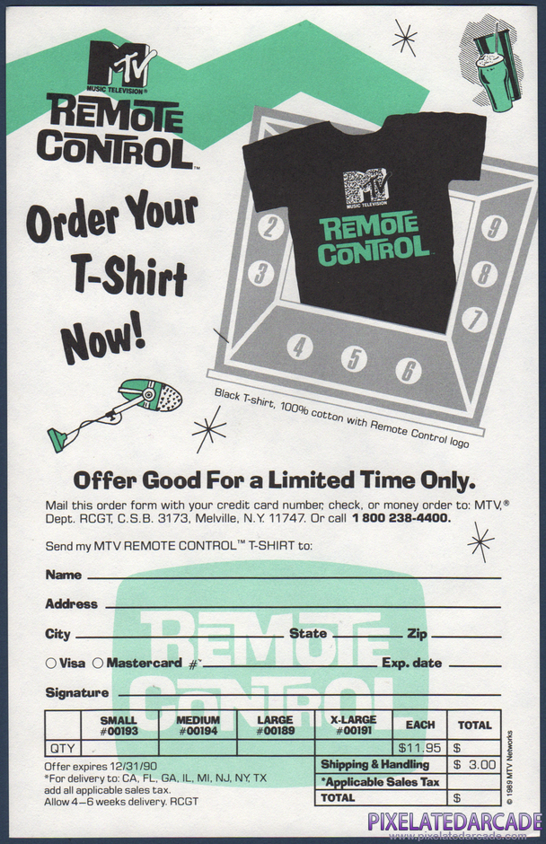 Remote Control Package Contents: Remote Control t-shirt order form
