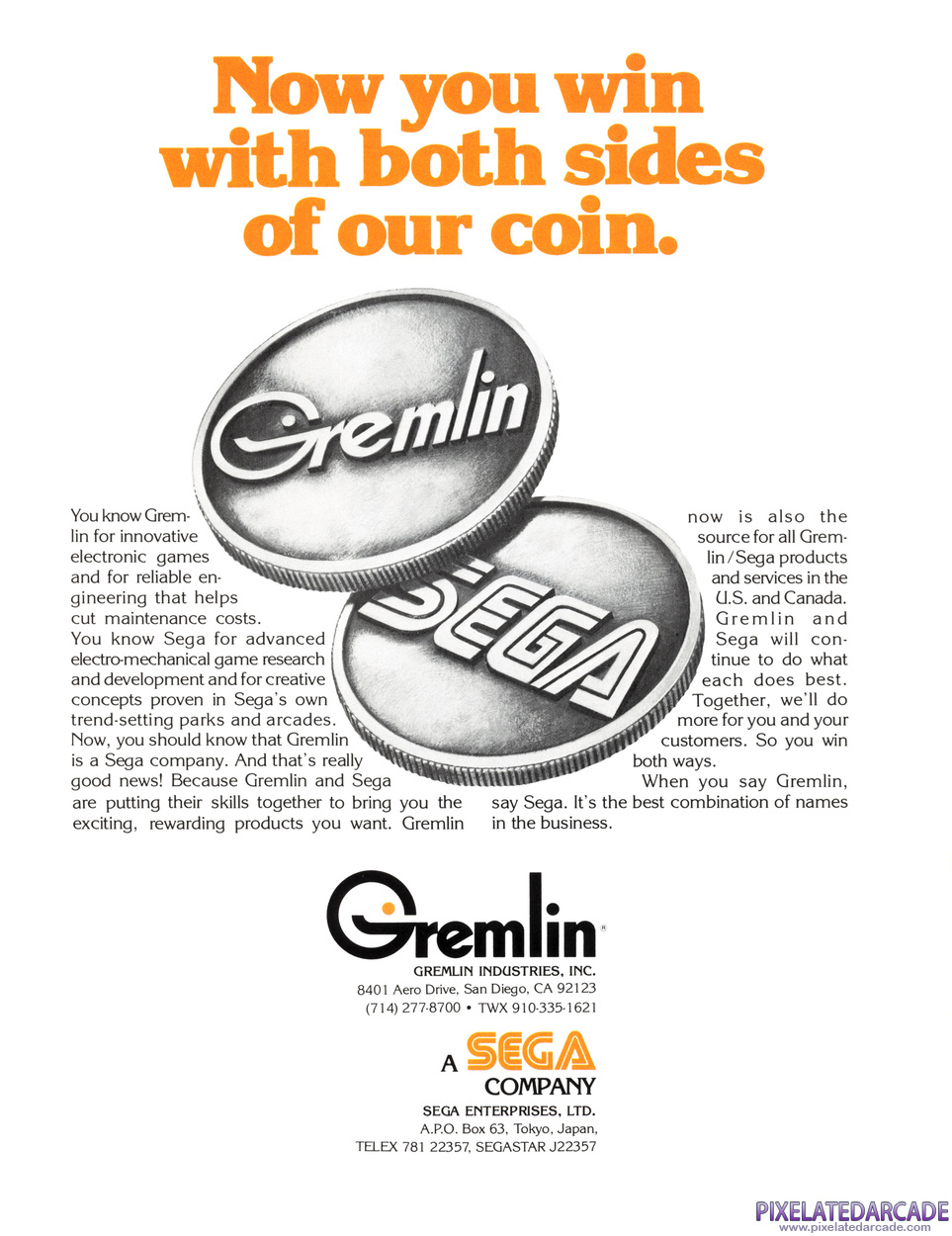 Sega/Gremlin Advertisement: Sega/Gremlin November 1978 magazine ad
