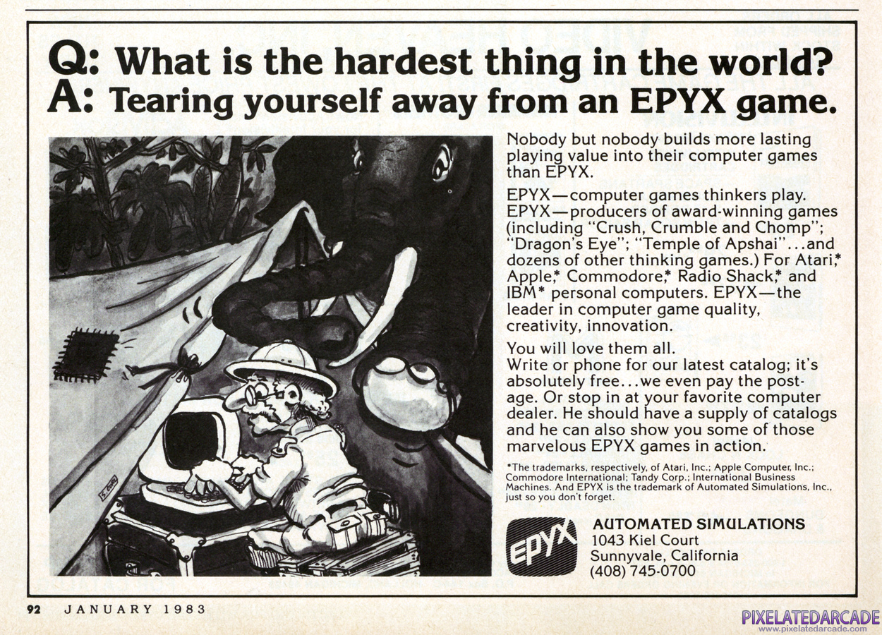Epyx, Inc. Advertisement: January 1983 magazine ad