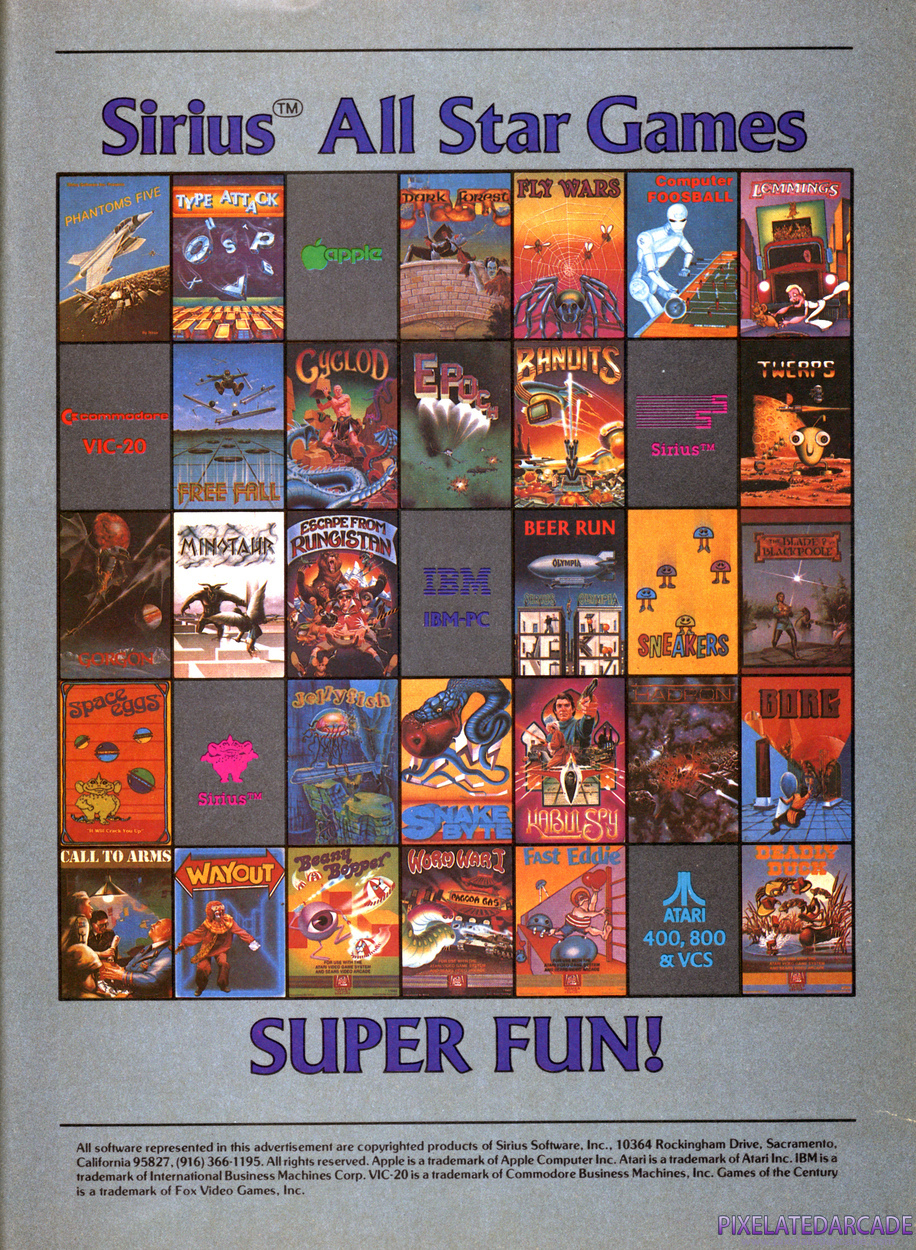 Sirius Software, Inc. Advertisement: January 1983 magazine ad