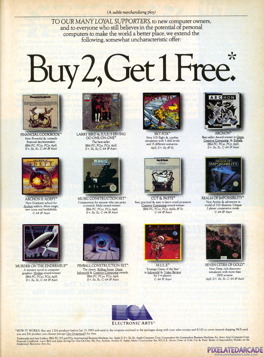 Electronic Arts, Inc. Advertisement: January 1985 magazine ad