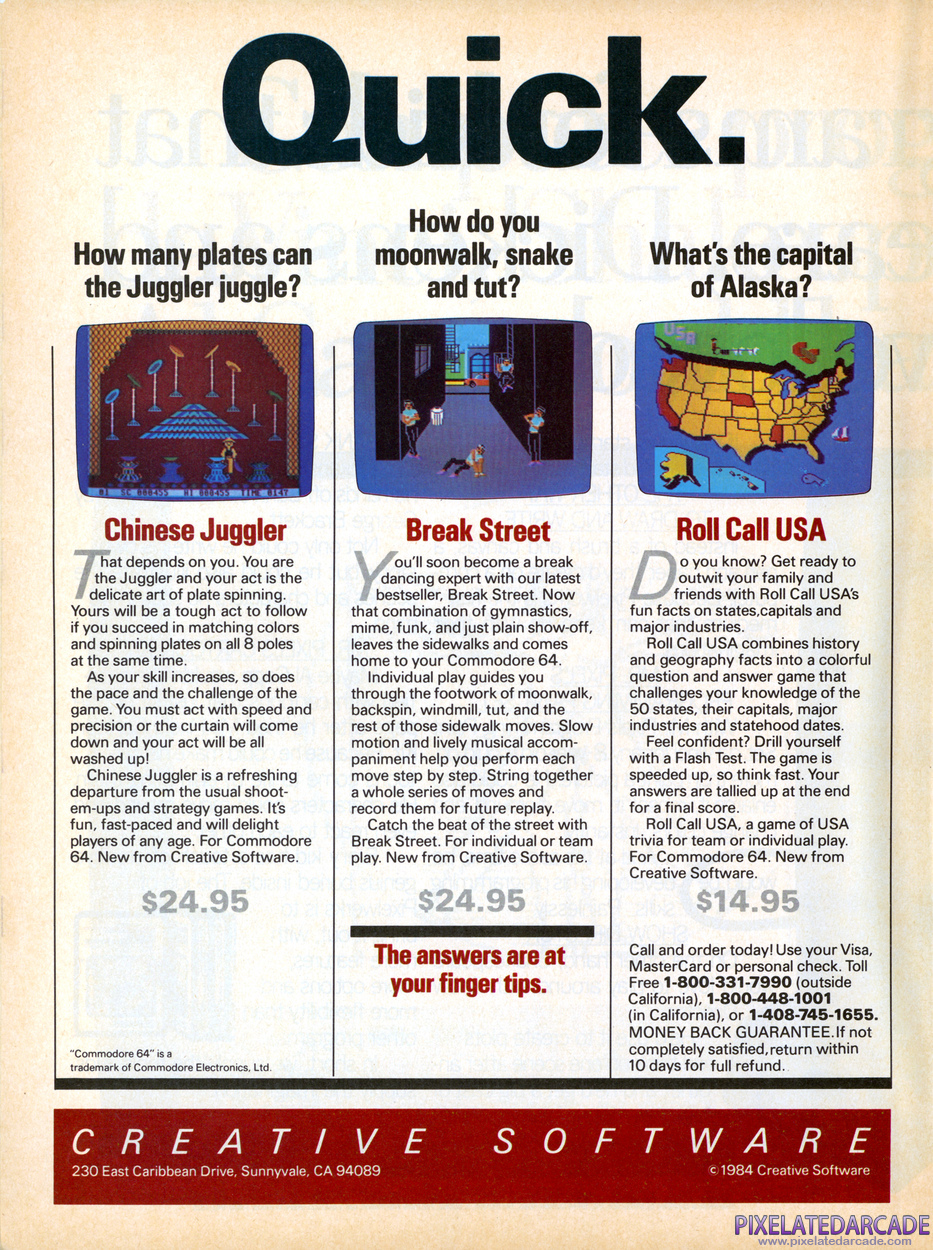 Creative Software Advertisement: January 1985 magazine ad