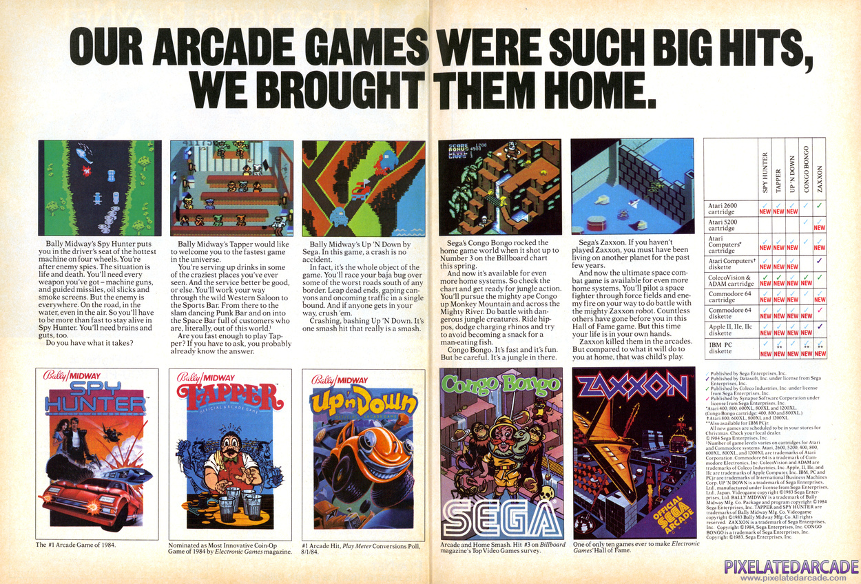SEGA Enterprises, Inc. Advertisement: January 1985 magazine ad