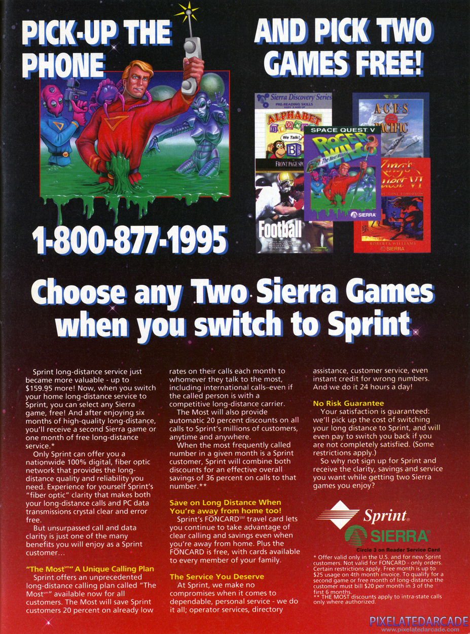 Sierra On-Line, Inc. Advertisement: Sprint/Sierra September 1993 magazine ad