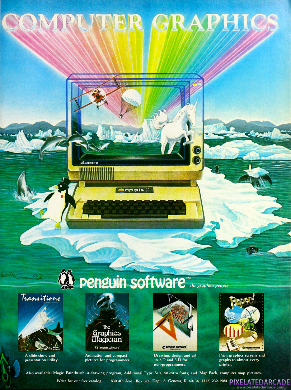 Penguin Software, Inc. Advertisement: Penguin Software computer graphics October 1983 magazine ad