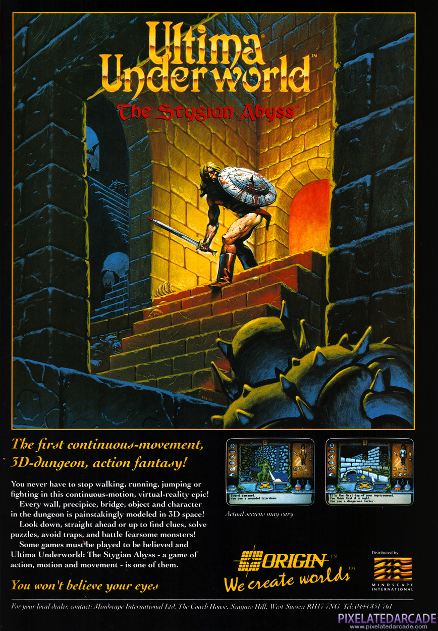 Ultima Underworld: The Stygian Abyss Advertisement: April 1992 magazine ad