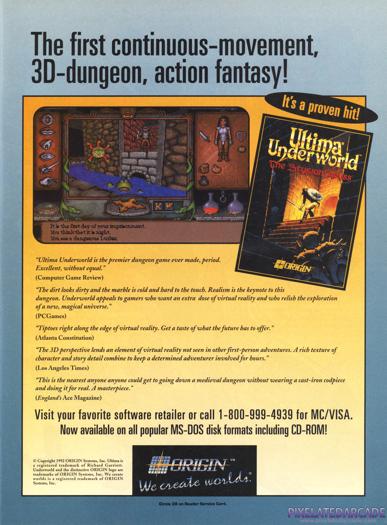 Ultima Underworld: The Stygian Abyss Advertisement: December 1992 magazine ad