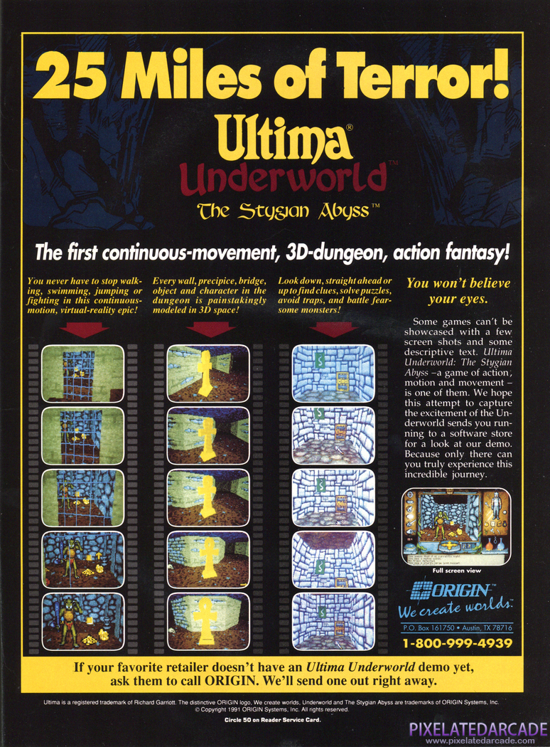 Ultima Underworld: The Stygian Abyss Advertisement: January 1992 magazine ad
