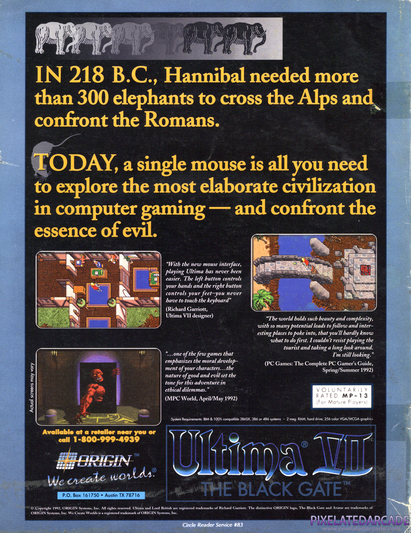 Ultima VII: The Black Gate Advertisement: August 1992 magazine ad