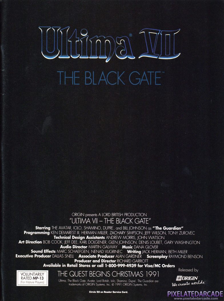 Ultima VII: The Black Gate Advertisement: October 1991 magazine ad