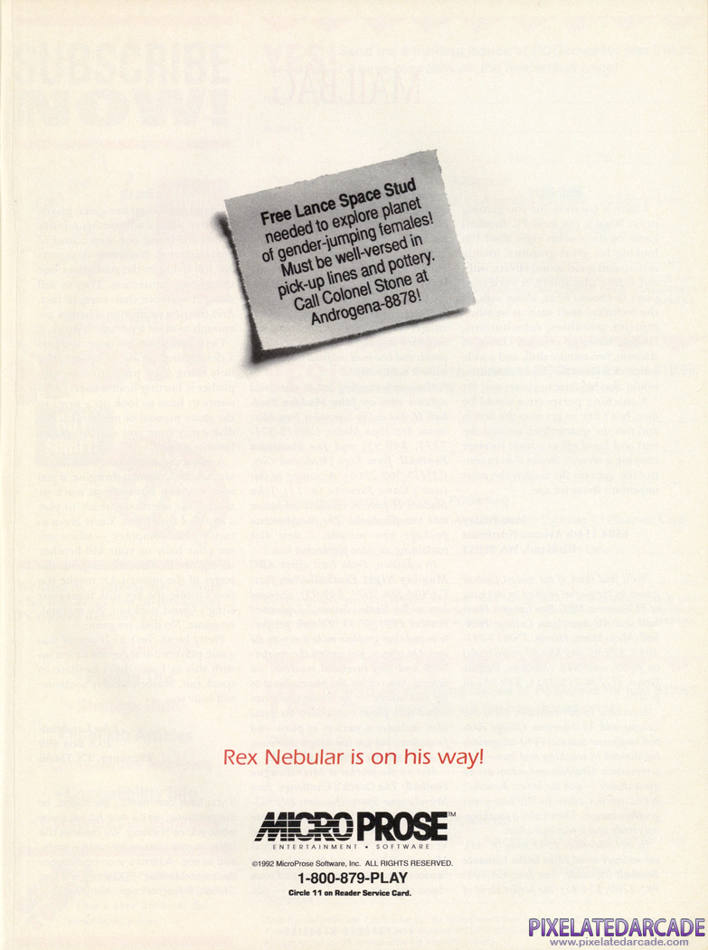 Rex Nebular and the Cosmic Gender Bender Advertisement: August 1992 magazine ad