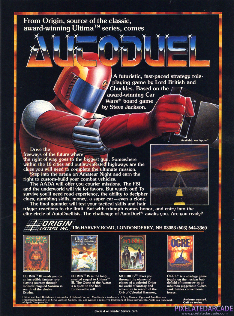 AutoDuel Advertisement: Fall 1988 magazine ad