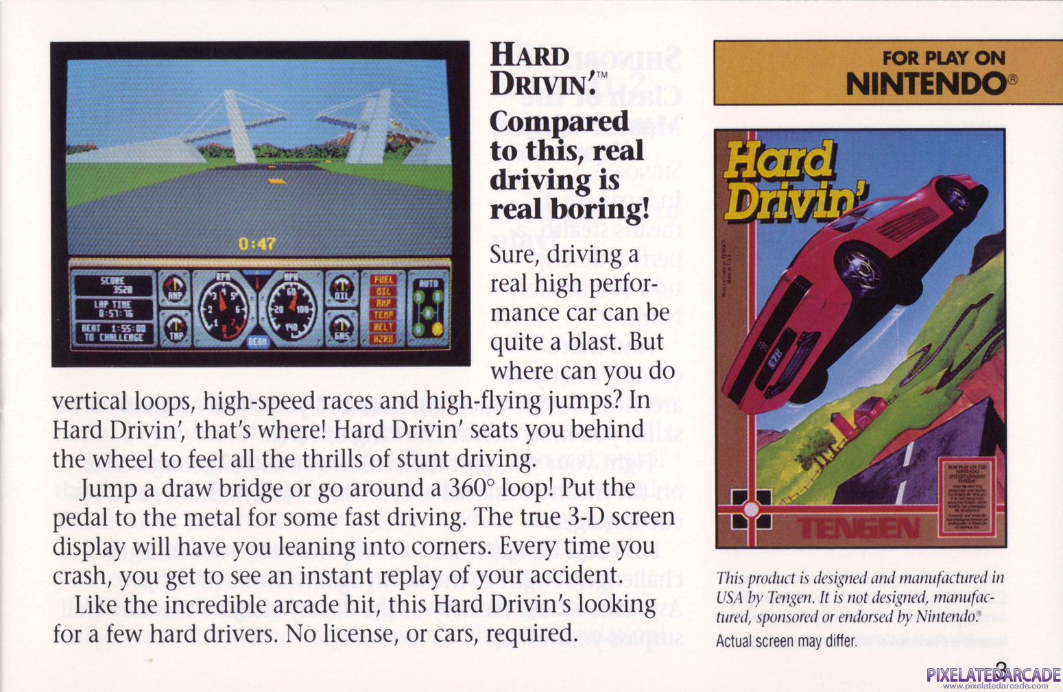Hard Drivin' Advertisement: Tengen Spring 1990 product catalog