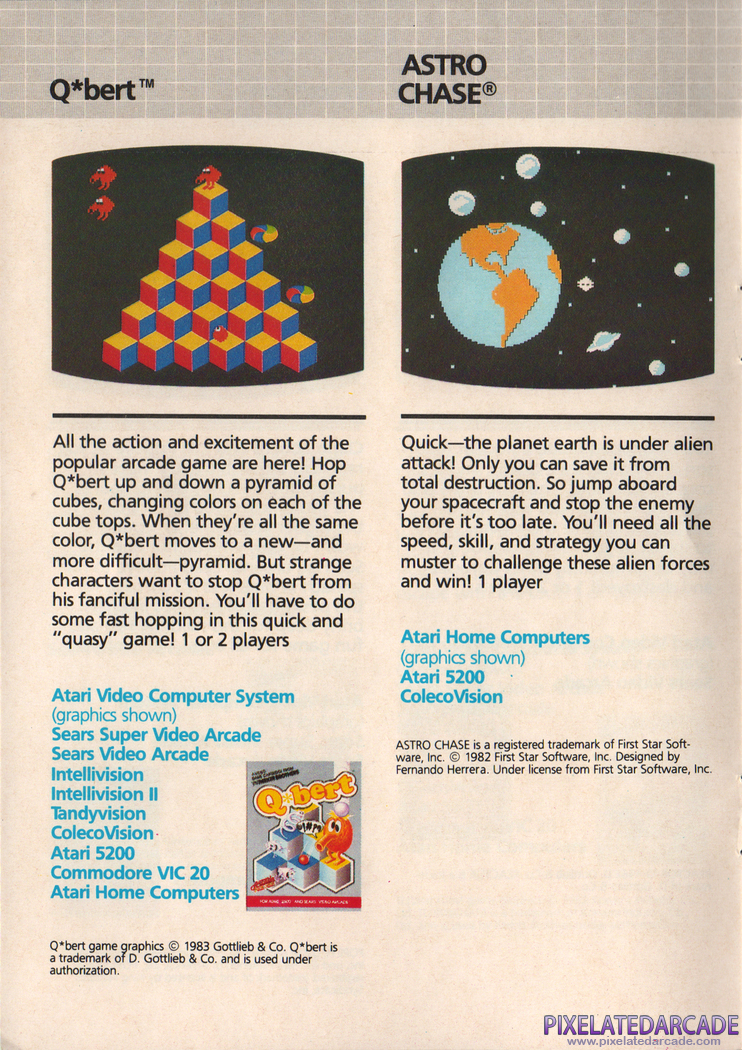 Q*bert Advertisement: Q*bert in the Parker Brothers product catalog