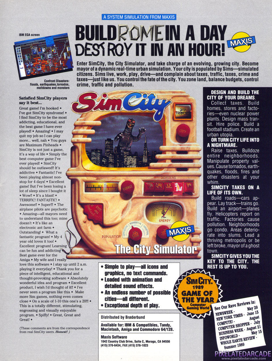 SimCity Advertisement: November 1989 magazine ad