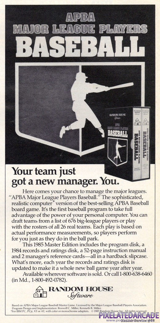 APBA Major League Players Baseball Advertisement: November 1985 magazine ad