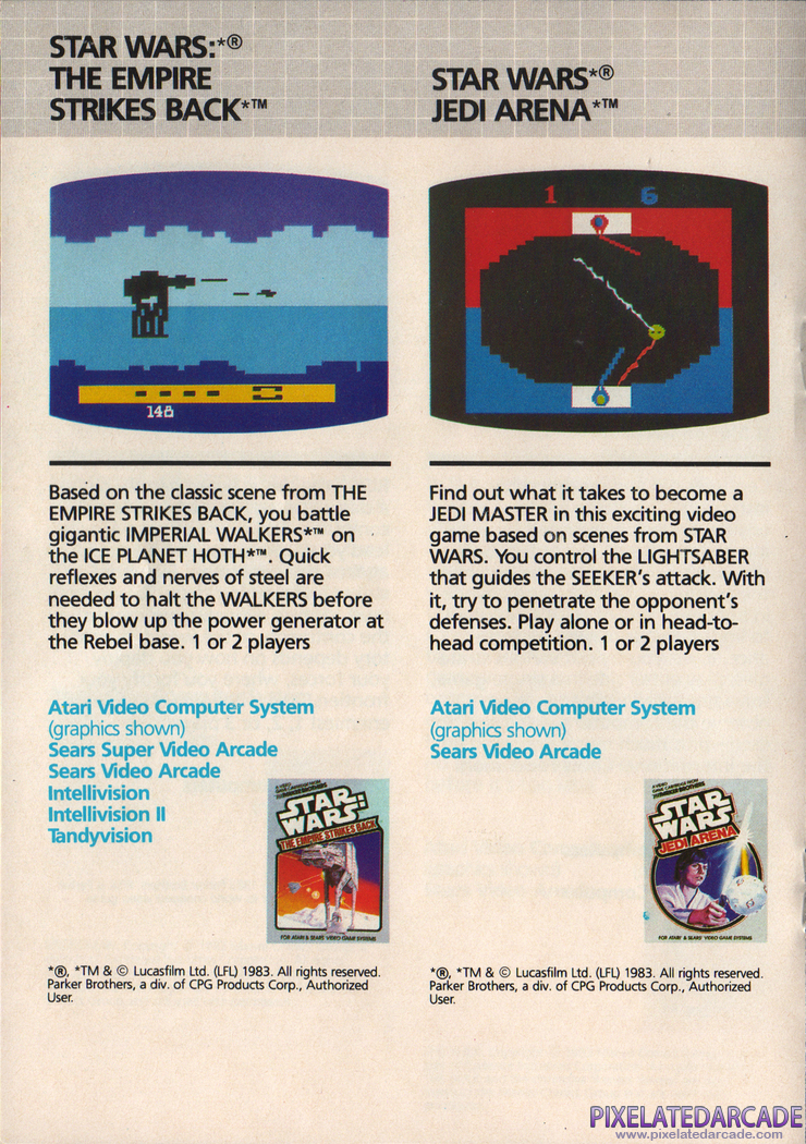Star Wars: The Empire Strikes Back Advertisement: Star Wars: The Empire Strikes Back in the Parker Brothers product catalog Star Wars: The Empire Strikes Back Advertisement: Star Wars: The Empire Strikes Back in the Parker Brothers product catalog