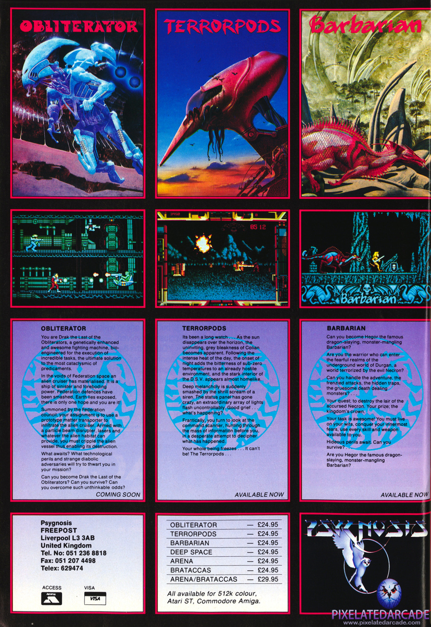 Obliterator Advertisement: January 1988 magazine ad