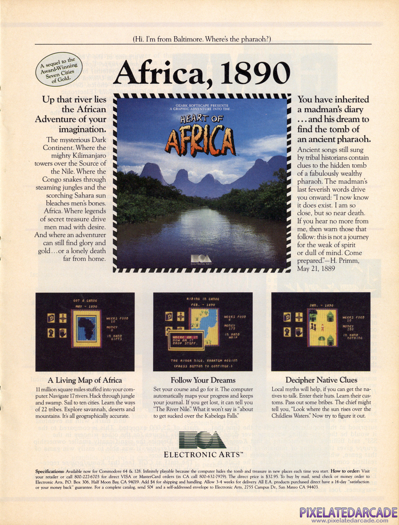 Heart of Africa Advertisement: November 1985 magazine ad
