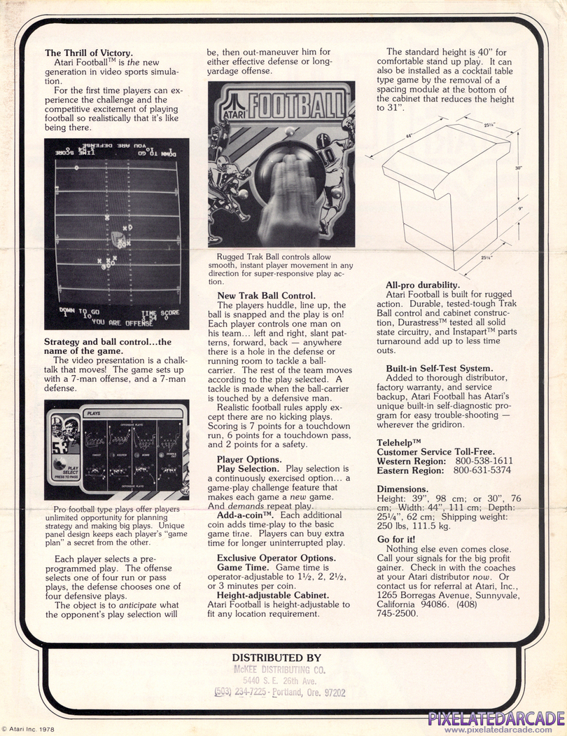 Atari Football Advertisement: Atari Football flyer - Back