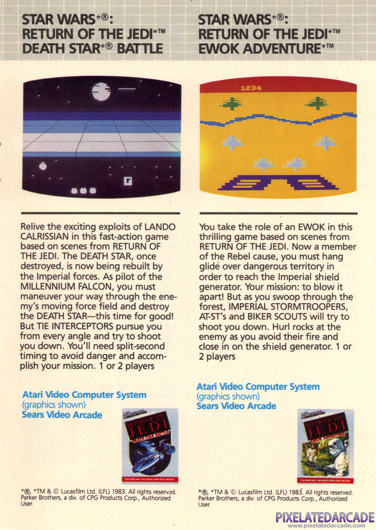 Star Wars: Return of the Jedi - Death Star Battle Advertisement: Parker Brothers 1983 product catalog Star Wars: Return of the Jedi - Death Star Battle Advertisement: Parker Brothers 1983 product catalog