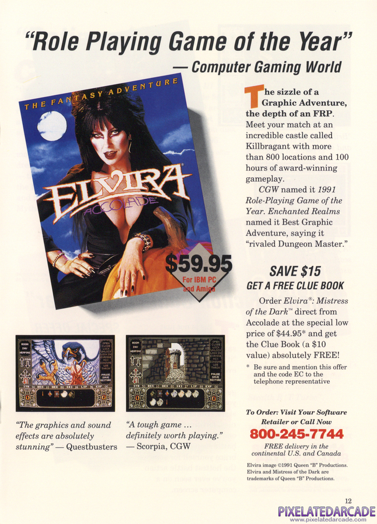 Elvira Advertisement: 1992 Accolade product catalog