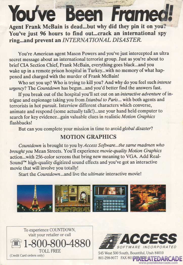 Countdown Advertisement: Countdown flyer included with other Access Software titles - Back side