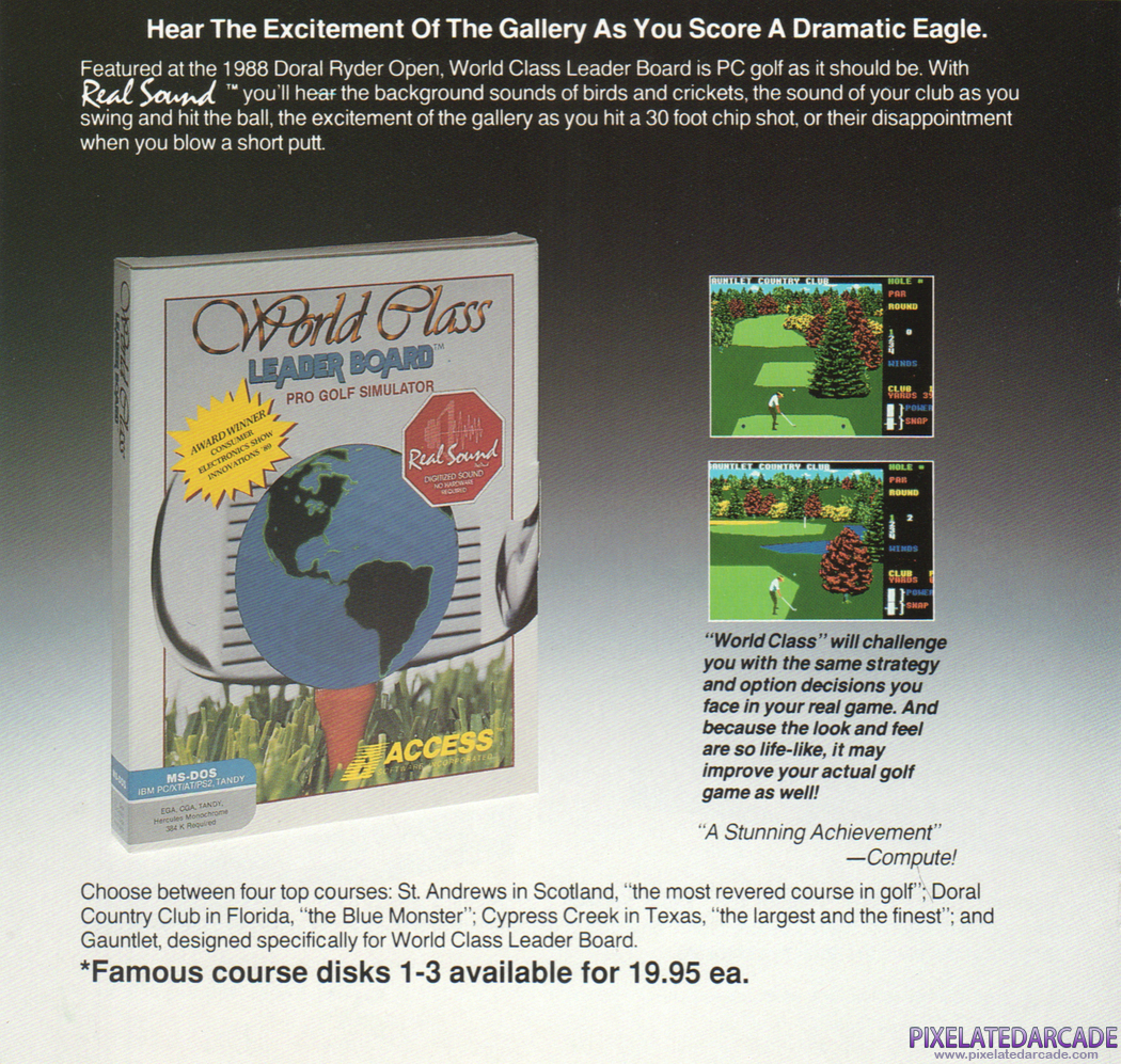 World Class Leader Board Advertisement: World Class Leader Board in the Access Software product catalog