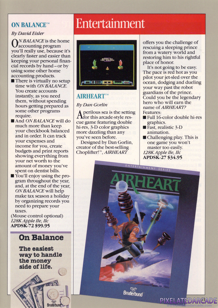 Airheart Advertisement: Br0derbund 1986 product catalog