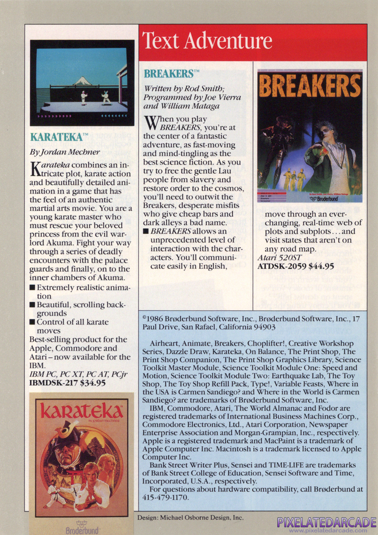 Breakers Advertisement: Brøderbund 1986 product catalog