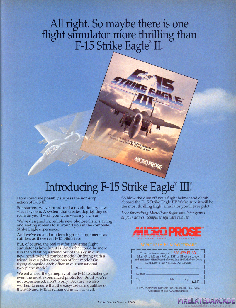 F-15 Strike Eagle III Advertisement: December 1992 magazine ad