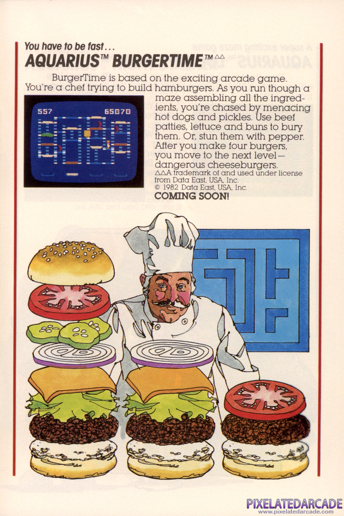 BurgerTime Advertisement: Mattel Aquarius Program Catalog