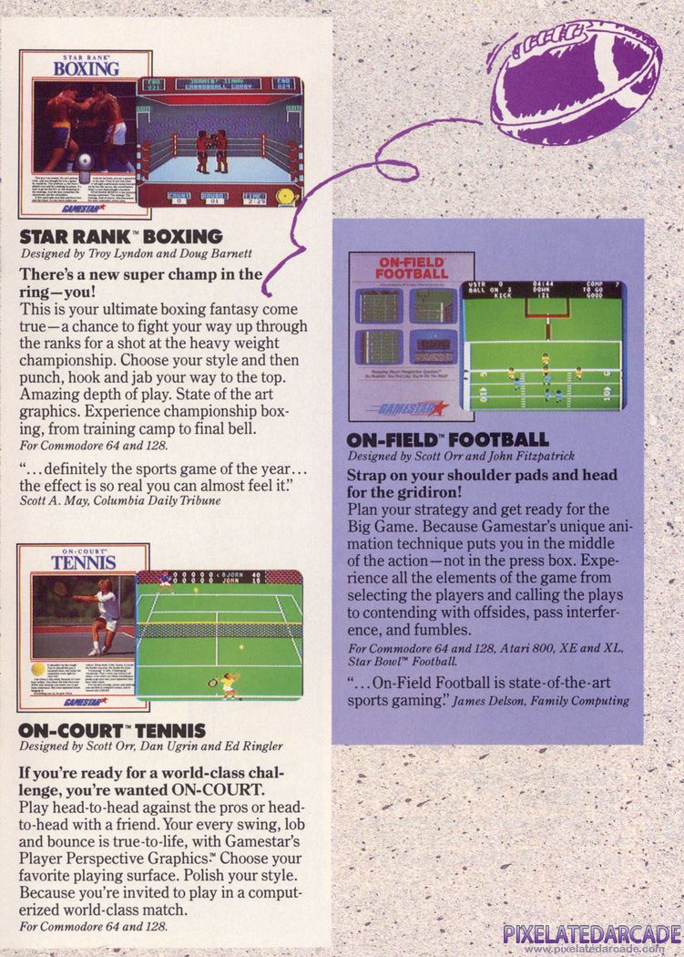 On-Field Football Advertisement: Activision/Gamestar 1986 product catalog