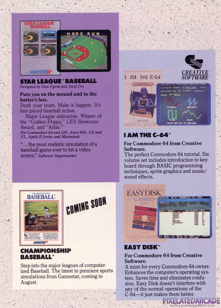 Star League Baseball Advertisement: Activision/Gamestar 1986 product catalog