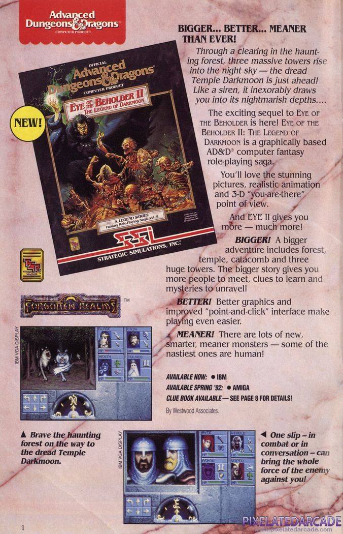 Eye of the Beholder II: The Legend of Darkmoon Advertisement: SSI 1992 product catalog Eye of the Beholder II: The Legend of Darkmoon Advertisement: SSI 1992 product catalog