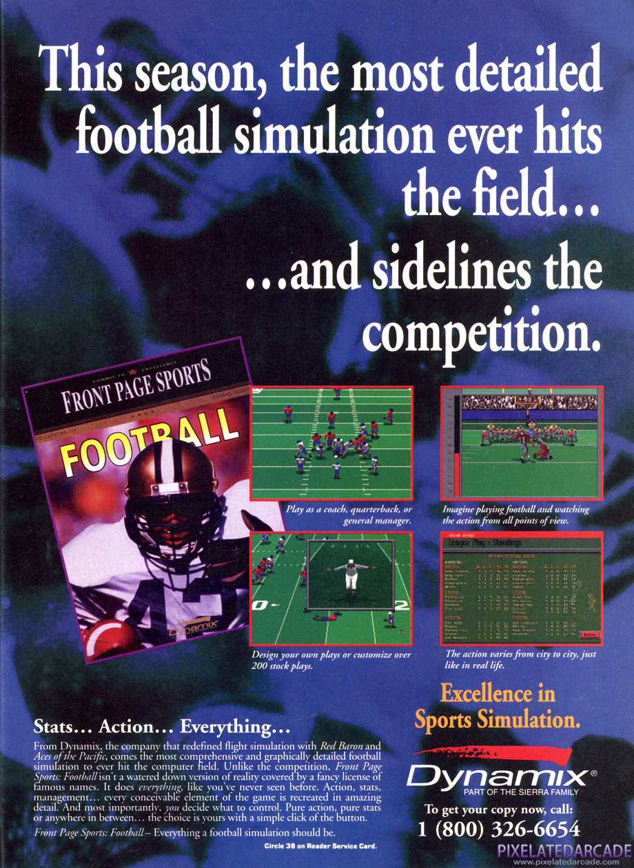 Front Page Sports: Football Advertisement: November 1992 magazine ad