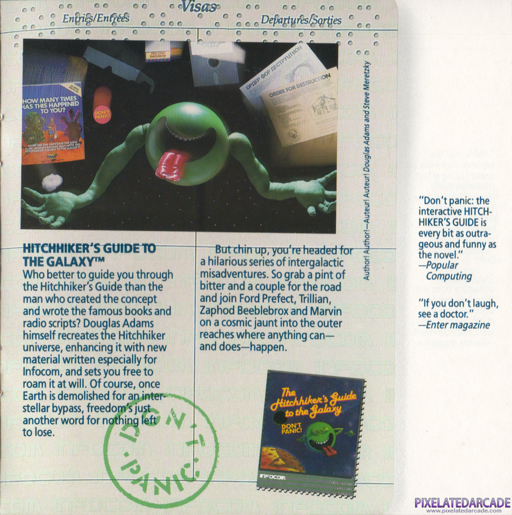 The Hitchhiker's Guide to the Galaxy Advertisement: The Hitchhiker's Guide to the Galaxy in the Infocom product catalog