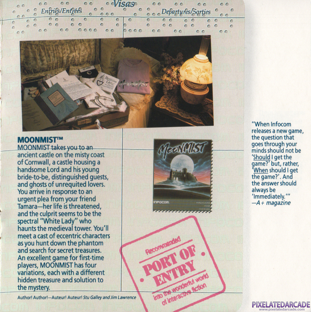 Moonmist Advertisement: Moonmist in the Infocom product catalog