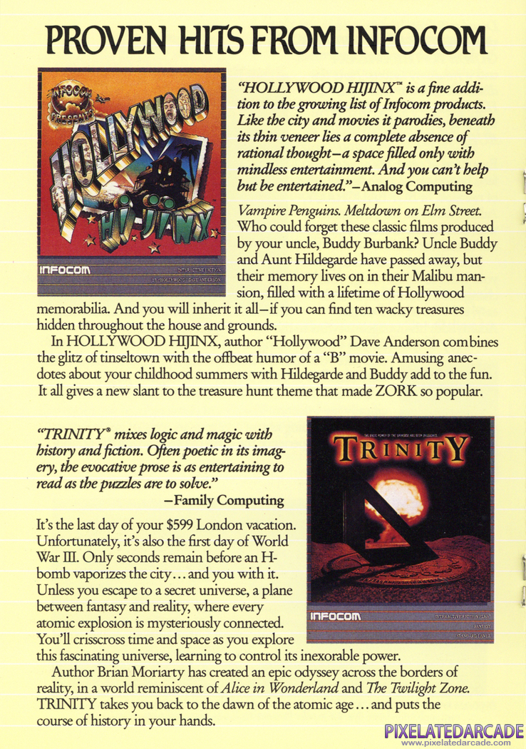 Hollywood Hijinx Advertisement: Infocom product catalog