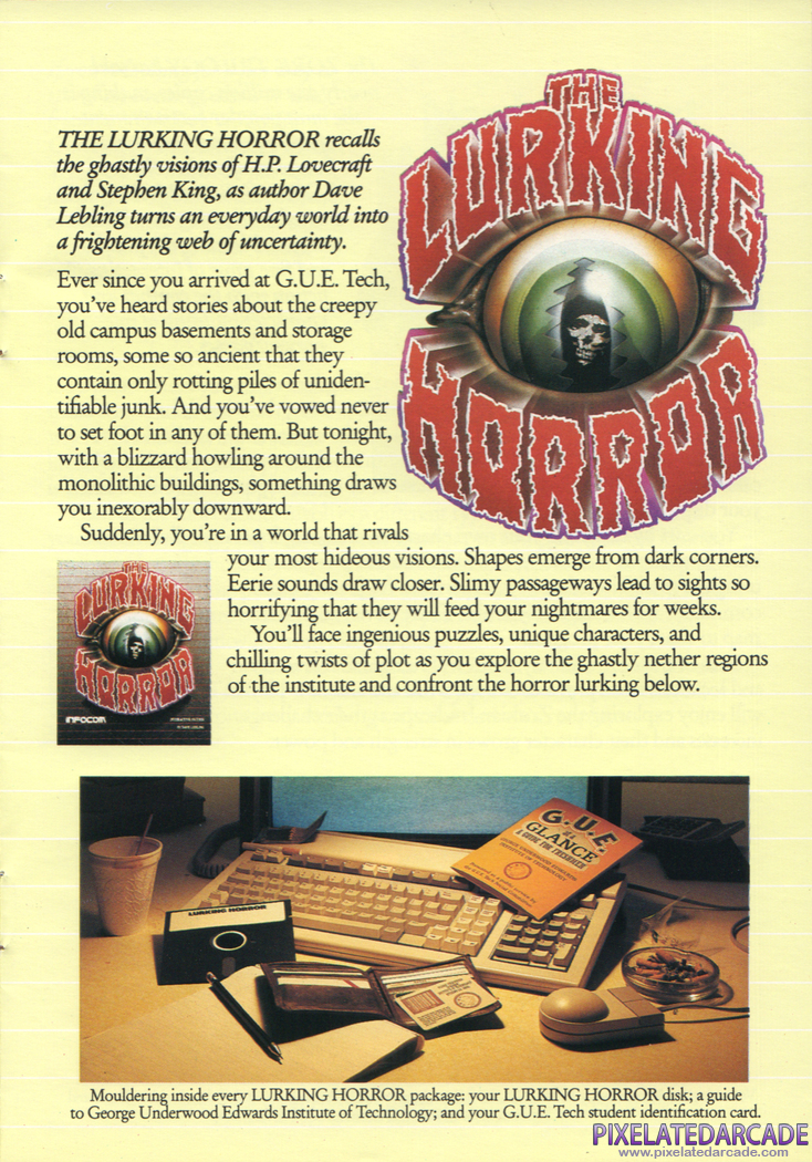 The Lurking Horror Advertisement: The Lurking Horror in the Infocom 1987 product catalog