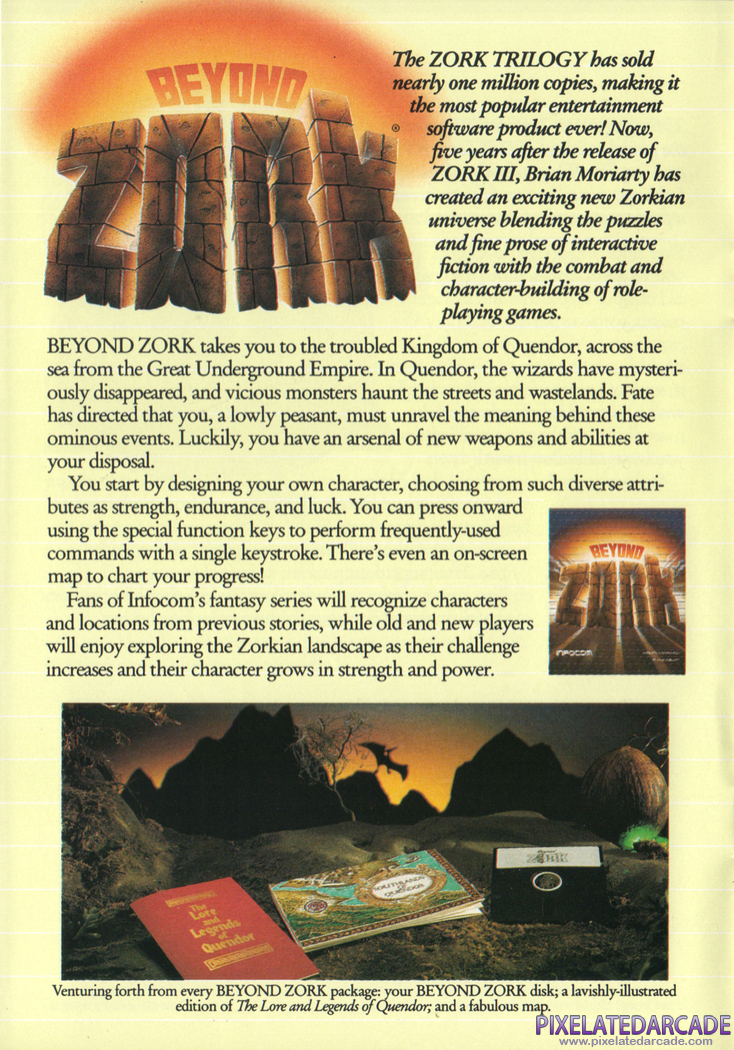 Beyond Zork: The Coconut of Quendor Advertisement: Beyond Zork in the Infocom 1987 product catalog