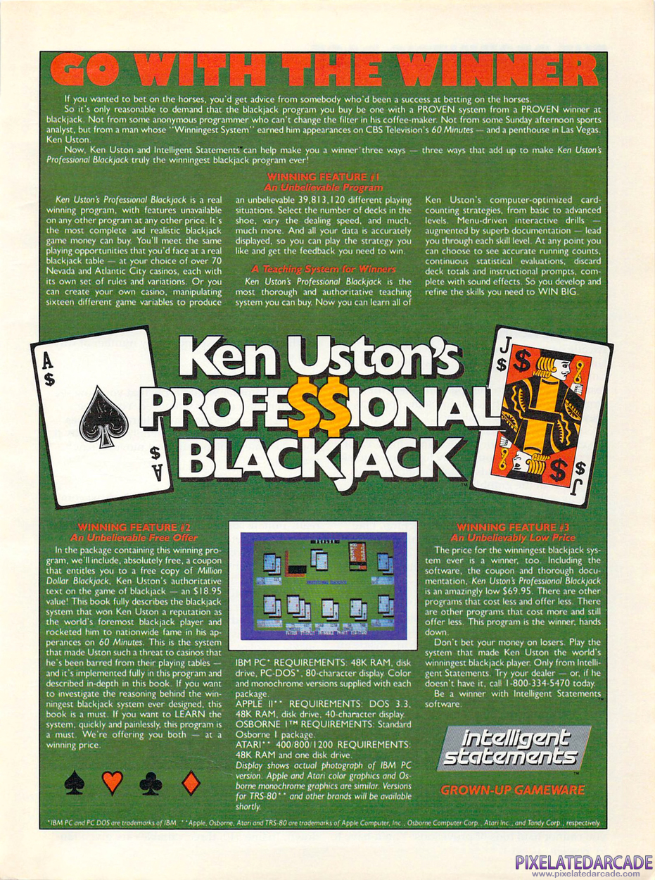 Ken Uston's Profe$$ional Blackjack Advertisement: July 1983 magazine ad