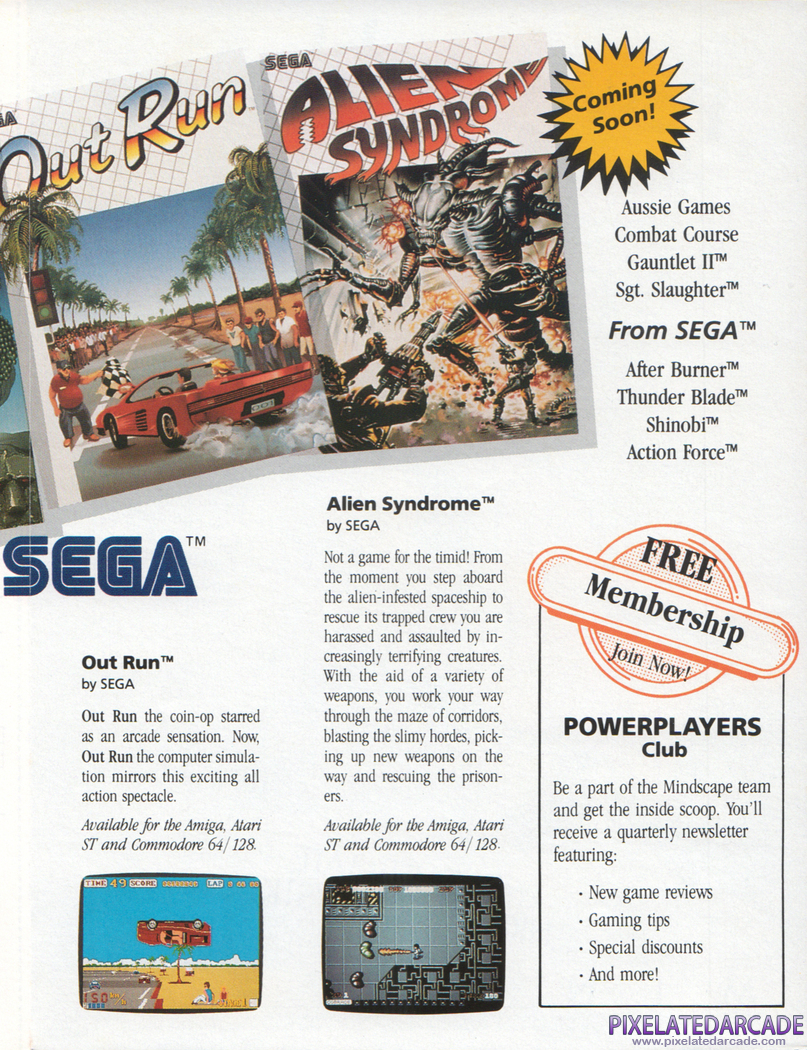 OutRun Advertisement: OutRun in the Mindscape product catalog