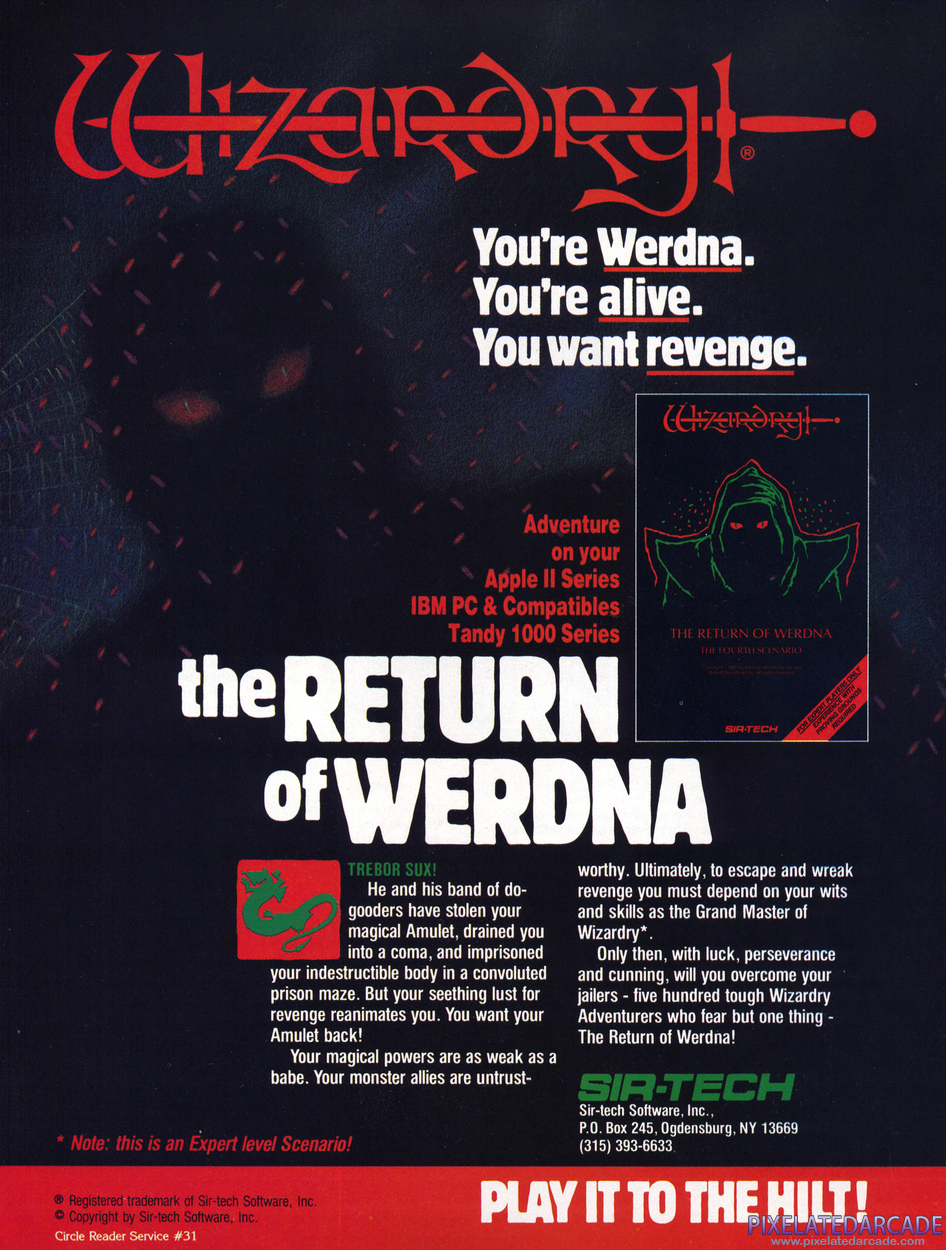 Wizardry: The Return of Werdna - The Fourth Scenario Advertisement: December 1988 magazine ad Wizardry: The Return of Werdna - The Fourth Scenario Advertisement: December 1988 magazine ad