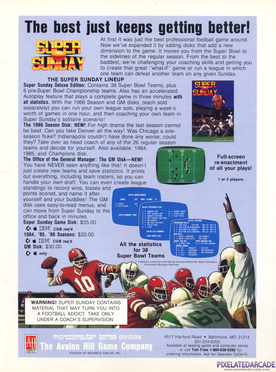 Super Bowl Sunday Advertisement: November 1987 magazine ad